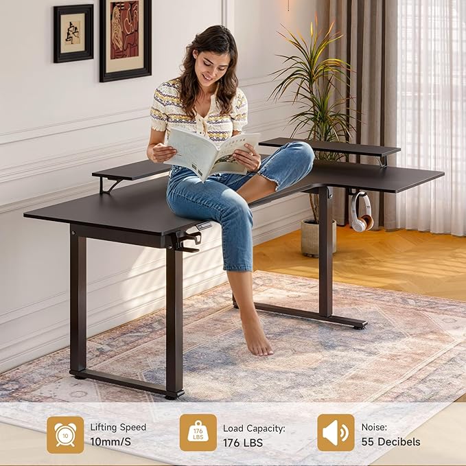 L Shaped Electric Standing Desk, 71x43'' Computer Desks with 2 Monitor Shelves, Dual Motor and Memory Controller, Gaming Corner Desk Adjustable Height from 28-46'' for Home Office Workstation, Black