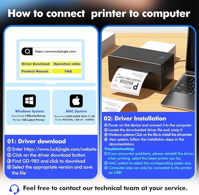 Bluetooth Thermal Shipping Label Printer for Small Business Office or Home,Wireless 4x6 Label Printer,Printers for Shipping Package, Compatible with iPhone & Android, Amazon, Shopify, USPS