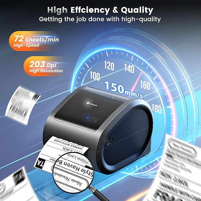 Phomemo D520BT Thermal Printer, 4x6 Shipping Label Printer for Small Business, Desktop Thermal Label Printers for Shipping Packages, Compatible with Amazon, Shopify, USPS, Grey