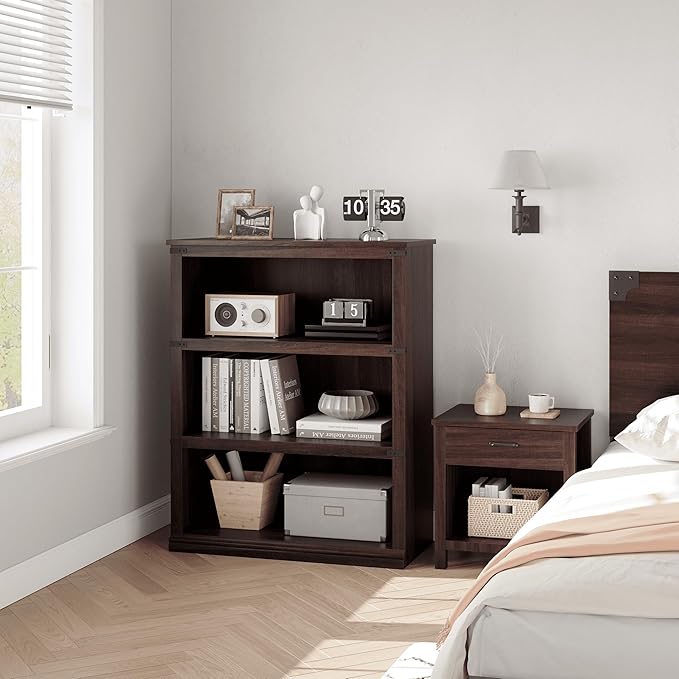 GarveeHome 5 Tier Farmhouse Bookcase, 67.4" Tall Book Shelf with Storage, Wooden Bookshelves 5 Shelf Display Shelves for Home Office(67.4" H x 31.5" W x 12.8" D) (Cherry, 40.0" H x 31.5" W x 12.2" D)