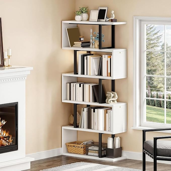 YITAHOME Tall Bookshelf Modern Book Shelf 6 Tier Bookcase, Open Display Storage Rack Shelves for Living Room/Bedroom/Home/Office/Kitchen, White