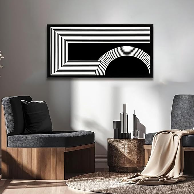 Abstract Wall Art Modern Canvas Art Wall Decor Geometric Line Canvas Artwork Print Paintings Black And White Art Modern Picture For Bedroom Art Office Home Decor 20"X 40" With Framed