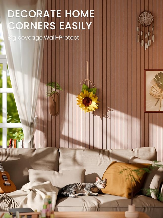 Bumusty Large Cork Board Alternative-36 x 24" Felt Bulletin Board Tiles, with 30 Pushpins, 40 Adhesive Tabs, 6-Pack Slat Wall Paneling, Cork Boards for Office Push Pin Board Felt Board-Terracotta