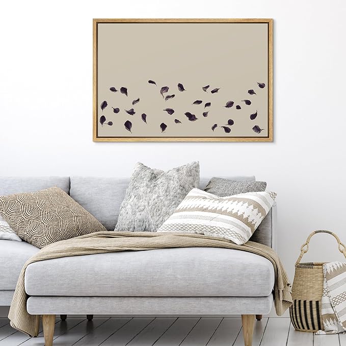 SIGNFORD Framed Canvas Print Wall Art Purple Catkins Illustration Minimalism Decorative Colorful Mid-Century for Living Room, Bedroom, Office - 16"x24" NATURAL