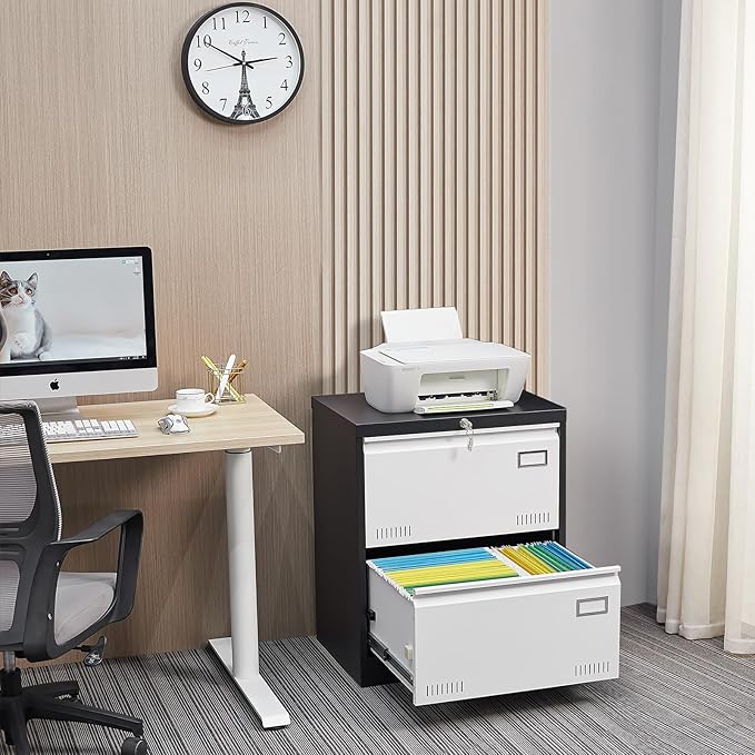 GREATMEET Lateral File Cabinet,Lateral File Cabinet 2 Drawer with Lock,Metal Lateral File Cabinets for Home Office,2 Drawer Lateral Filing Cabinet for Legal/Letter/A4/F4