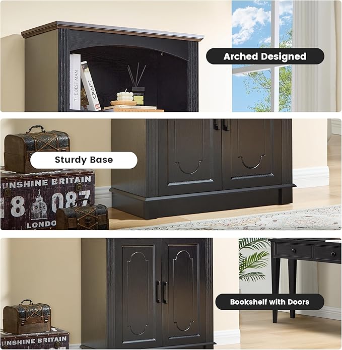 LIDYUK Black 5 Tier Book Shelf and Bookshelf with Storage Cabinet Doors, 72 Inch Tall Bookcase, Wooden Cube Storage Organizer, Bookshelf, Display Cabinet Furniture, Living Room, Pantry