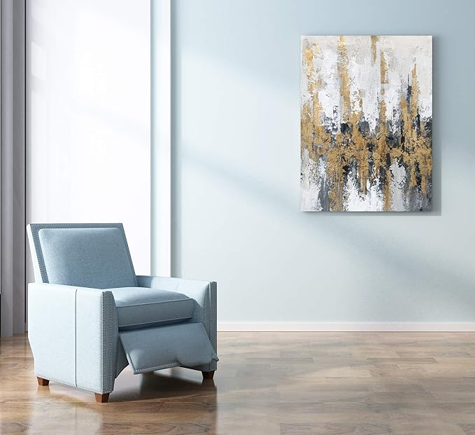 Yihui Arts Modern Abstract Skyline Canvas Wall Artwork With Gold Foil Modern Oil Painting Pictures with Framed for Living Room Bedroom Bathroom Decoration