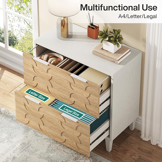 Tribesigns 2-Drawer File Cabinet, Lateral Filing Cabinet for A4/Letter/Legal Size, Office Storage Cabinet, Printer Stand with Storage Drawer for Home Office, White & Walnut