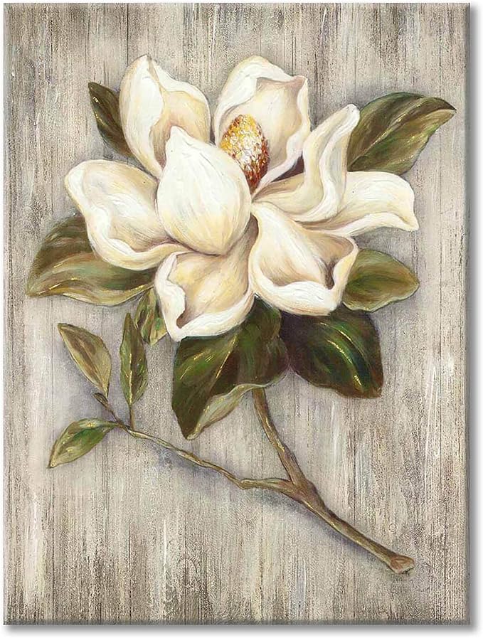 UTOP-art Floral Canvas Wall Art Painting White Rose Flower Green Leaves Hand Painted Texture Picture Artwork For Bedroom plant wall decor Bathroom Walls