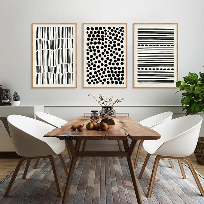 KAIRNE Black and White Boho Framed Canvas Wall Art Set, Abstract Modern Geometric Wall Decor, Minimalist Black Line Wall Painting, Modern Neutral Art Print for Living Room, Bedroom, Kitchen 16x24inch