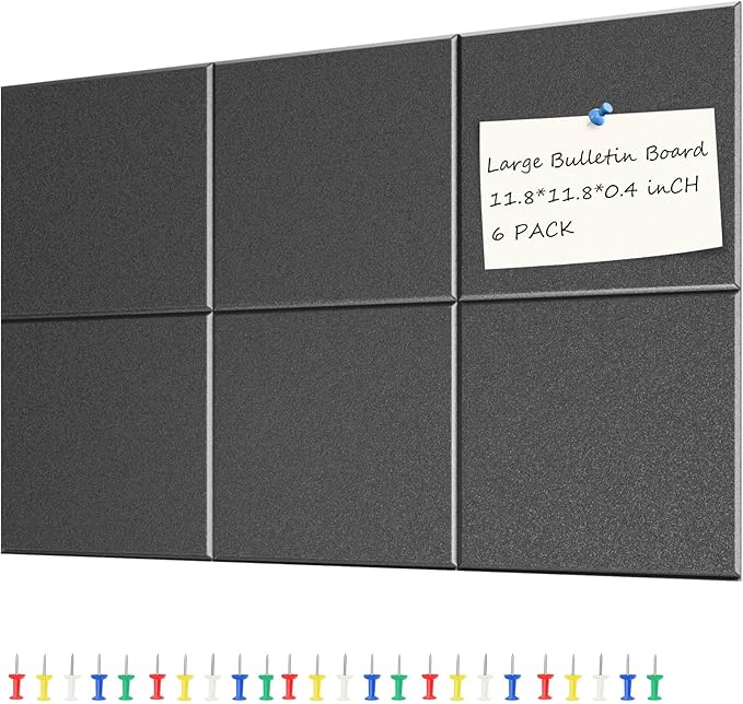 Large Bulletin Board 35.4" x 23.6", Black Cork Board, 6 Pack Cork Boards for Walls with 24 thumbtacks, Pin Board & Vision Board for Home Office, Student Dorm, Creative Studio