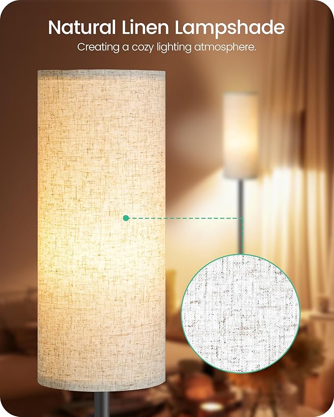 2 Pack Floor Lamp, Pole Lamp with Foot Switch, Modern Standing Lamp, Minimalist Freestanding Lamp (Bulb Not Included), for Living Room, Bedroom Office, Black and Beige, E16LDP205