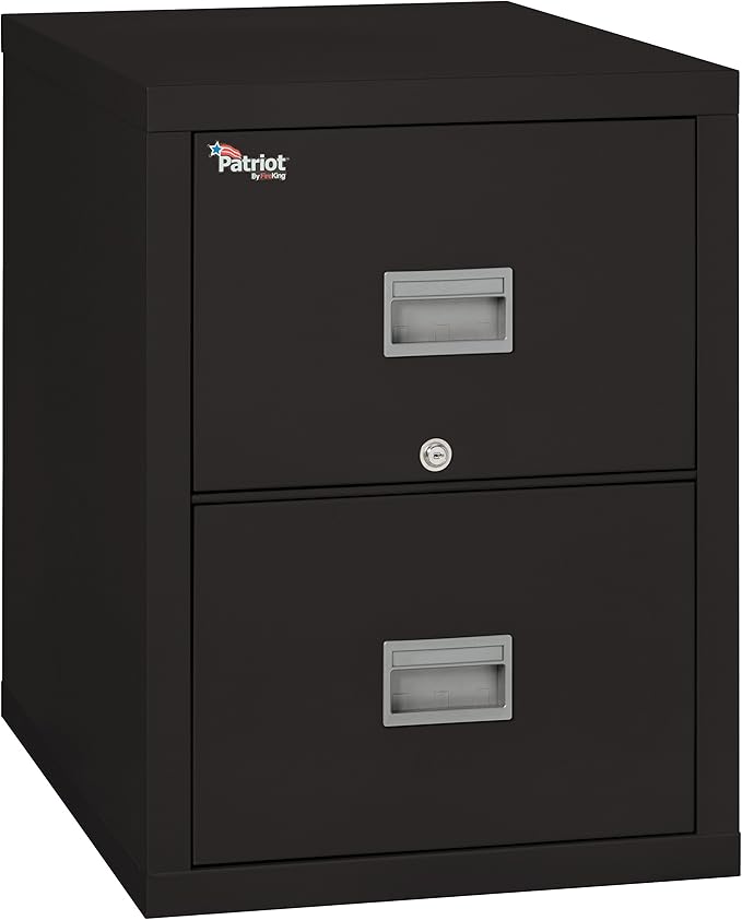 FireKing Patriot 2P1831-CBL Insulated UL Class 350 one-Hour Fire Rated Vertical Filing Cabinet with 2 Drawers, Deep Letter Size, 31-9/16" Length x 17-3/4" Width x 27-3/4" Height, Black
