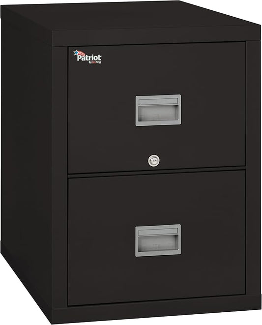 FireKing Patriot 2P1831-CBL Insulated UL Class 350 one-Hour Fire Rated Vertical Filing Cabinet with 2 Drawers, Deep Letter Size, 31-9/16" Length x 17-3/4" Width x 27-3/4" Height, Black