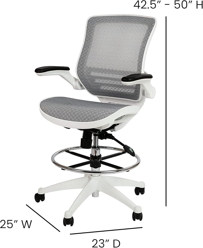 Flash Furniture Waylon Mid-Back Swivel Office Chair with Adjustable Foot Ring and Seat Height, Ergonomic Mesh Chair with Armrests, Gray/White