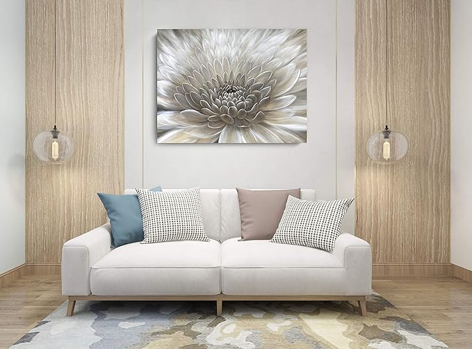 Yihui Arts Wall Art Botanical Pictures Brown and Cream Flowers Oil Painting Floral Artwork on Wrapped Canvas for Living Room Decor