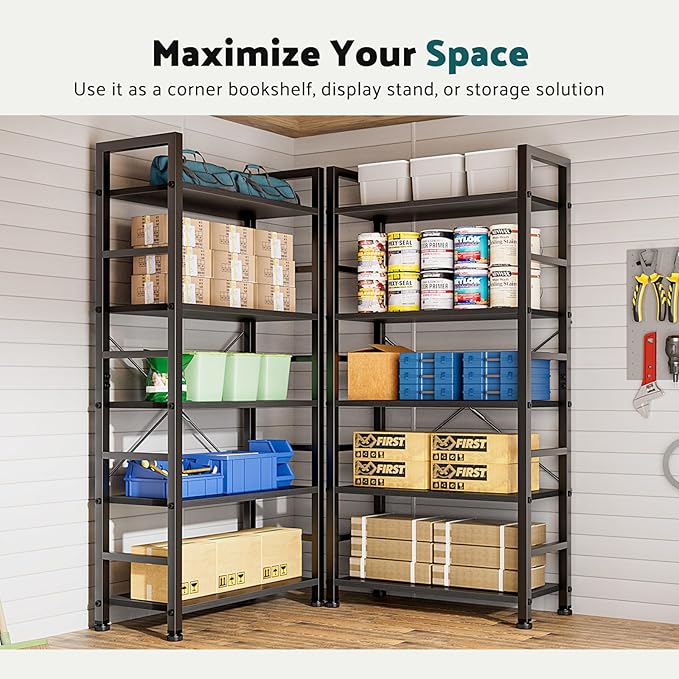 NEWBULIG Book Shelf 5 Tier Modern Bookcase Sturdy Metal Storage Organizer Books/CDs/Magazines Industrial Open Display Shelf for Bedroom Home Office Kitchen Living Room