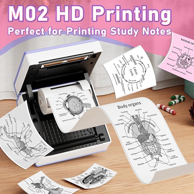 Phomemo Sticker Printer- Mini Thermal Sticker Printer Machine, Small Pocket Label Maker Instant Print for DIY Creation, Study Notes, Photos, Portable Inkless Photo Maker for Kids/Students, Purple