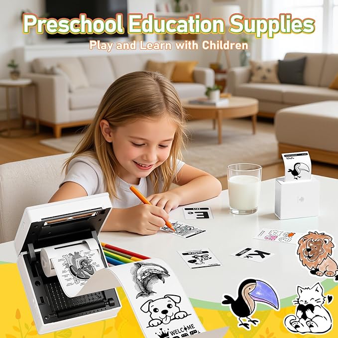 Phomemo Sticker Printer- Mini Thermal Sticker Printer Machine, Small Pocket Label Maker Instant Print for DIY Creation, Study Notes, Photos, Portable Inkless Photo Maker for Kids/Students, White