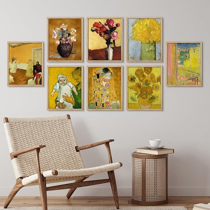 SIGNWIN Framed Poster Bathroom Decor, Wall Art Room Decor Multicolor for Living Room, Bedroom, Office Gustav Klimt Van Gogh Sunflower Classic Vintage Illustrations Bohemian - 12"x16"x 8 Natural