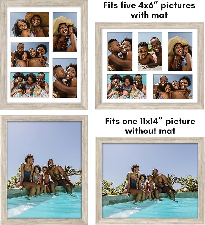 Americanflat 4x6 Collage Picture Frame with Shatter-Resistant Glass - Fits Five 4x6 Photos or Use as One 11x14 Picture Frame - Signature Collection - Collage Frames for Wall Display - Driftwood