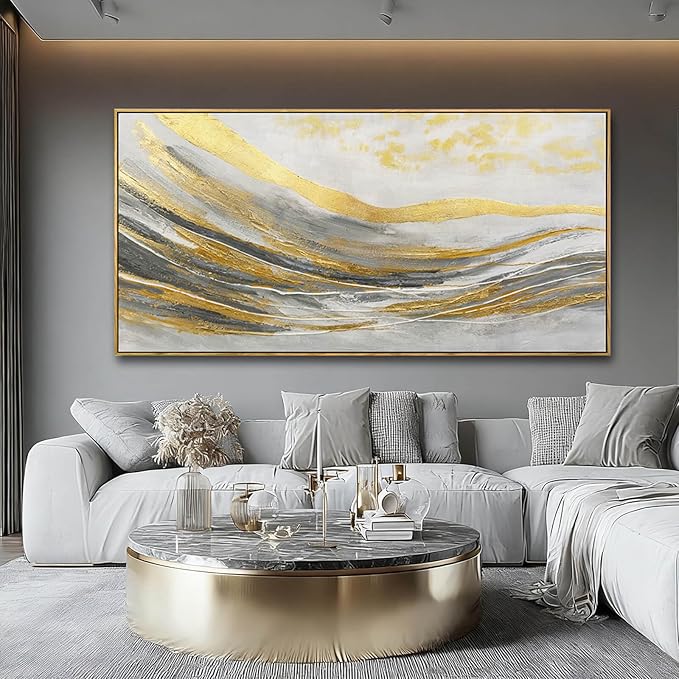 Artexist Gold Home Wall Decor Line Canvas Wall Art Vintage Artwork 29"x58" Large Poster for Living Room Office Kitchen Pictures