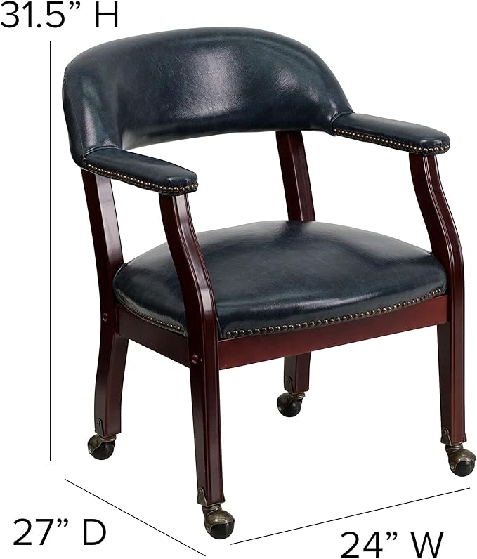 Flash Furniture Sarah Navy Vinyl Luxurious Conference Chair with Accent Nail Trim and Casters