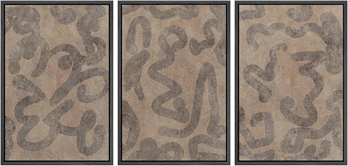 SIGNWIN Framed Canvas Print Wall Art Set Rustic Abstract Earth Tone Curved Line Design Illustrations Modern Art Decorative Abstract for Living Room, Bedroom, Office - 24"x36"x3 Black
