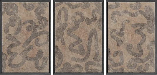 SIGNWIN Framed Canvas Print Wall Art Set Rustic Abstract Earth Tone Curved Line Design Illustrations Modern Art Decorative Abstract for Living Room, Bedroom, Office - 16"x24"x3 Black