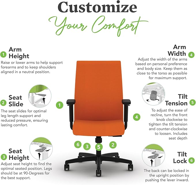 HON Ignition 2.0 Fabric Office Chair, Upholstered, Adjustable Arms, Standard Synchro-Tilt Recline Executive Ergonomic Office Chair, Black Frame, Apricot
