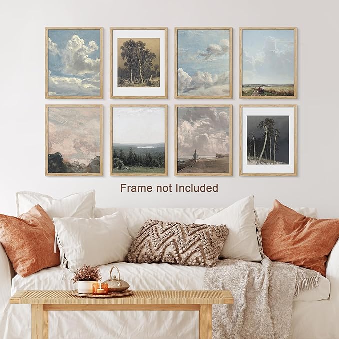 SIGNWIN Poster Wall Art Set of Vintage Landscape Wall Antique Tree Cloud Art Rustic Framhouse Decor for Living Room, Bedroom, Office - 12"x16"x 8