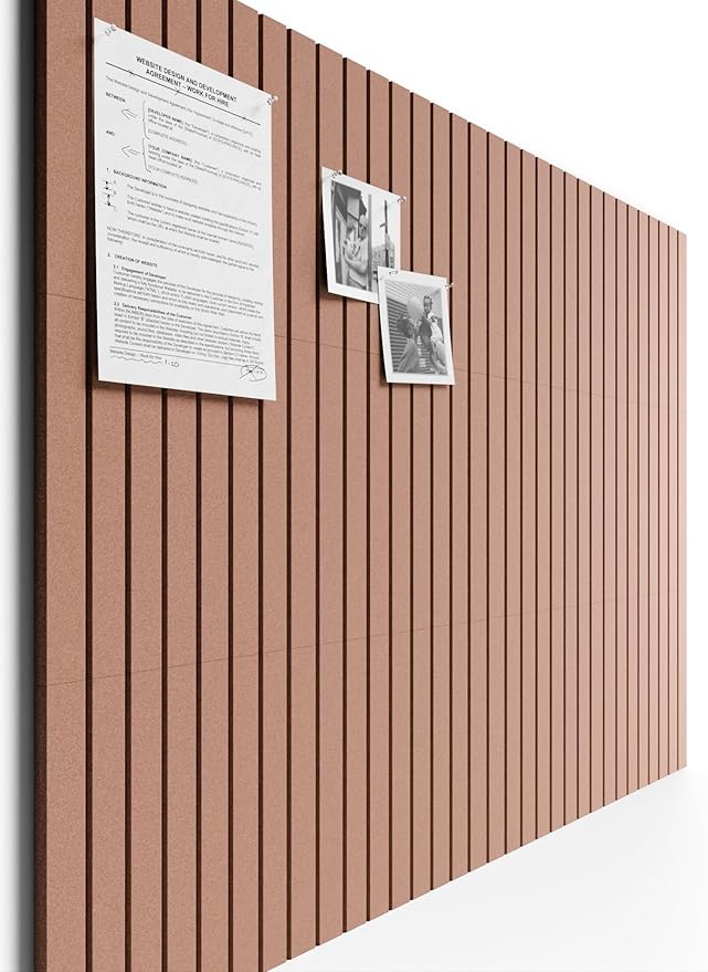 Bumusty Large Cork Board Alternative-48 x 36" Felt Bulletin Board Tiles, with 30 Pushpins, 70 Adhesive Tabs, 12-Pack Slat Wall Paneling, Cork Boards for Office Push Pin Board Felt Board-Terracotta