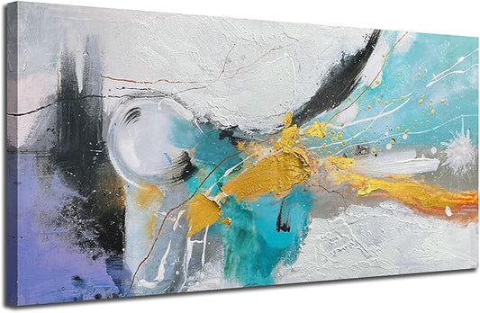 Arjun Large Abstract Wall Art Canvas for Living Room Black and White Painting for Mens Room Textured Hand Painted Modern Picture Bedroom Home Office Wall Decor, Framed 48"x24"
