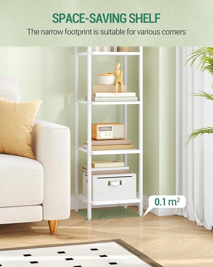 Bookcase Bookshelf, Narrow Book Shelf, Industrial Corner Shelf Storage Organizer, Slim Shelving Unit for Home Office, Living Room, Bedroom, Kitchen, 6-Tier White BC24613W