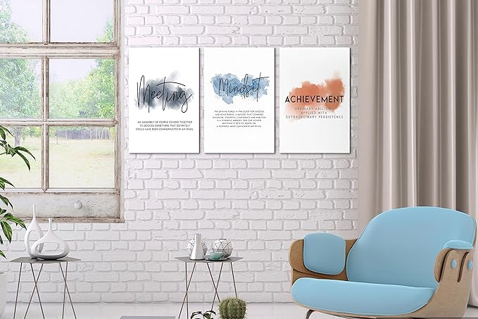 SHMAO Office Canvas Wall Art Motivational Wall Decor, 3 Piece Meeting Mindset Achievement Print Pictures for Office Wall Decor Women Inspirational Framed Artwork Home Office Decor 12”x18”x3 Panels