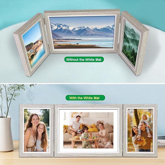 ZEEYUAN 4x6 & 5x7 Desktop Hinged Foldable Picture Frame Gifts for Mom Mother, Mothers Day Photo Frame Gifts for Mom from Daughter Son, Collage Multiple Picture Frames Desk Display with Glass Front