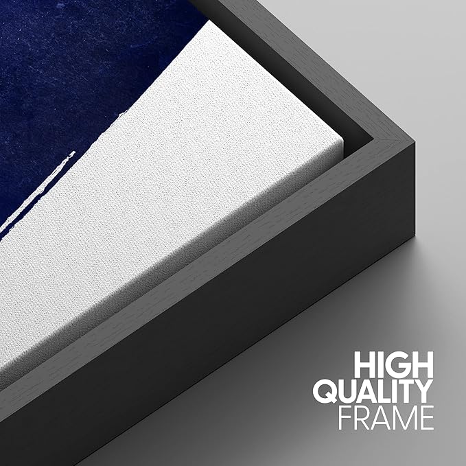 IDEA4WALL Framed Canvas Print Wall Art Set Blue Gold Geometric Graffiti Paint Stripes Abstract Shapes Illustrations Modern Art Contemporary for Living Room, Bedroom, Office - 16"x24"x3 Black