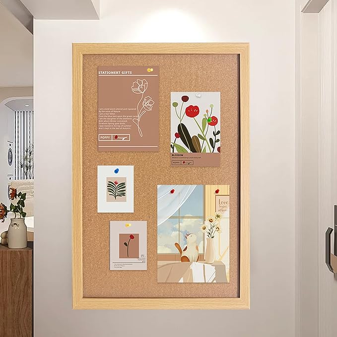 Cork Bulletin Board, 48x36 Inches Hanging Cork Board Wooden Framed with Pins for Wall, Dorm Room, Office, Home Decor – Natural Cork & Black Frame