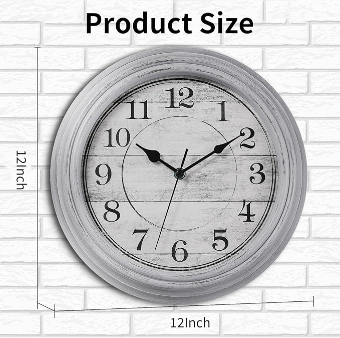 HYLANDA Wall Clock, 12 Inch Kitchen Decorative Wall Clock, Silent Wall Cocks Battery Operated Non Ticking with Large Numbers Easy to Read for Home Bathroom Office(Grey)