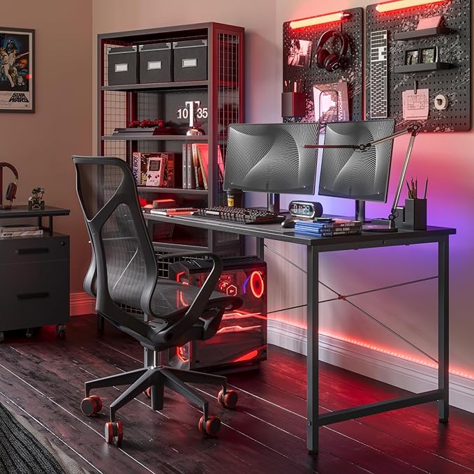 CubiCubi Computer Desk 32" Study Writing Table for Home Office, Modern Simple Style PC Desk, Black Metal Frame, Dark Black