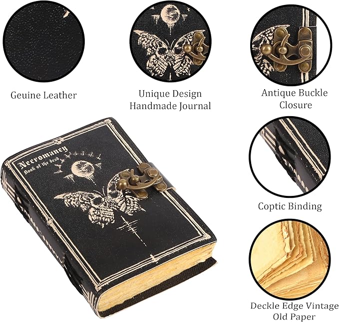 TUZECH Book of Spells Leather Bound Journal Deckle Edge Paper Grimoire Printed Diary Third Eye witchcraft supply and Witch Spell Notebook Antique Vintage Book for Men and Women (The Book Of Dead)