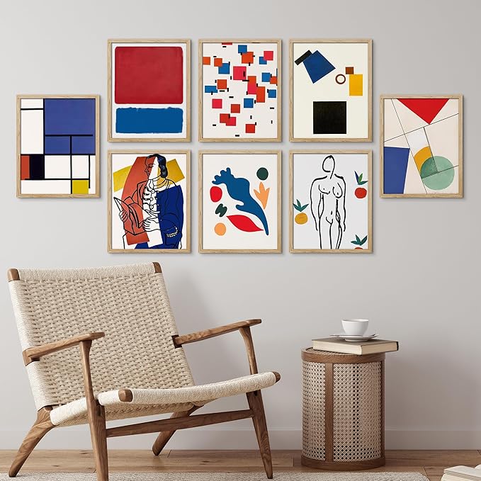 SIGNWIN Framed Poster Bathroom Decor, Wall Art Room Decor Multicolor for Living Room, Bedroom, Office Mondrian Color Block Matisse Nude Dancer Nature Abstract Shapes - 8"x10"x 8 Natural