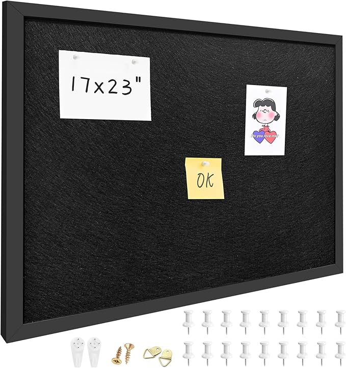 17x23 Inch Cork Board for Wall Hanging with Linen, Bulletin Board with Push Pins, Mounted Memo Message Board for Home Office Decor, Dorm Room Essentials, Classroom Organization