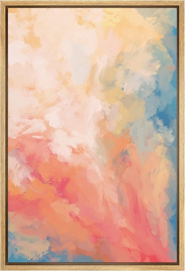 SIGNFORD Framed Canvas Print Wall Art Vibrant Pastel Paint Stroke Mosaic Abstract Shapes Digital Art Modern Art Decorative Colorful Zen Multicolor for Living Room, Bedroom, Office - 24"x36" Natural