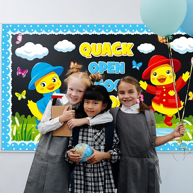 Spring Reading Bulletin Board Decoration Set, Yellow Duck Quack Classroom Decorations Duck Book Butterfly Cutouts March April Library School Nursery Home Window Wall Chalkboard Door Decor for Teacher