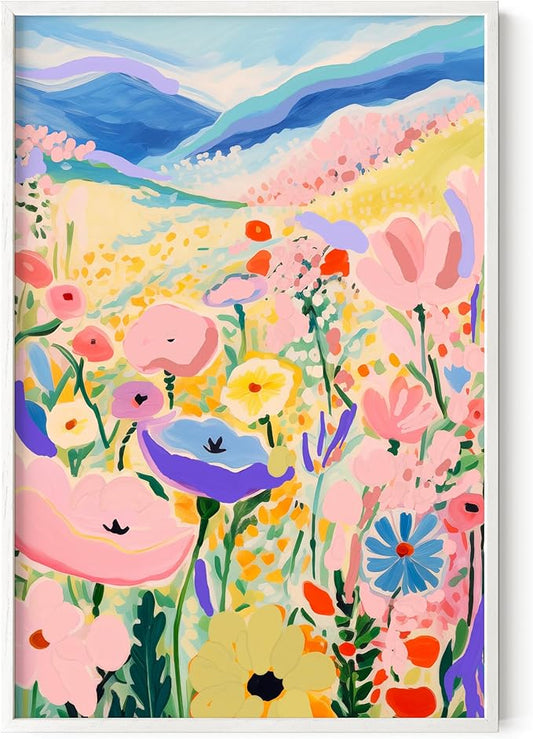 HAUS AND HUES Floral Art Wall Decor - Wildflowers Wall Art for Living Room, Floral Artwork for Bedroom Walls, Flower Painting for College Girls Dorm Room (Valley, White Frame, 24x36)