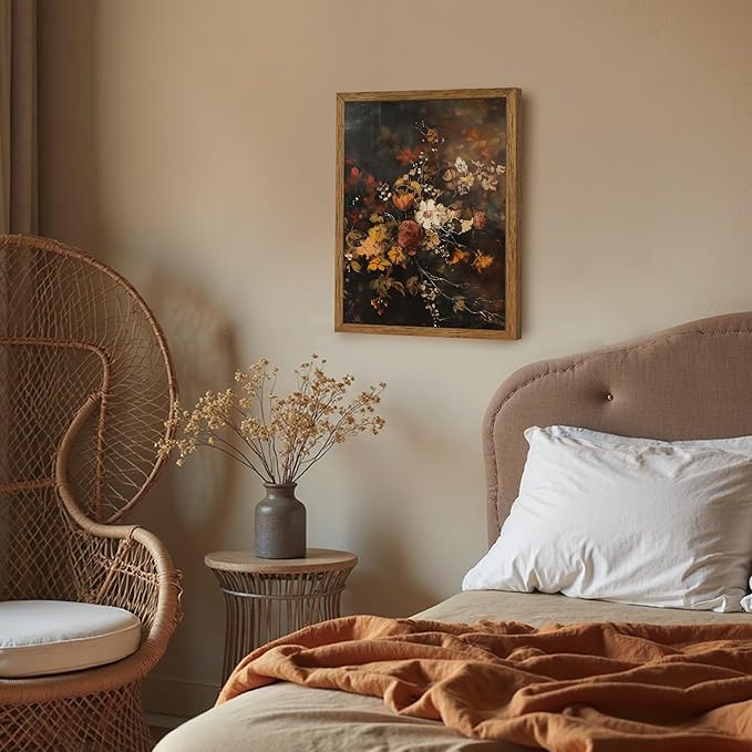 AVECCO Framed Dark Academia Vintage Flowers Canvas Wall Art, Nature Botanical Painting Wall Decor, Farmhouse Floral Plant Art Prints for Bathroom Bedroom Living Room Office Home Ready to Hang 12x16 In