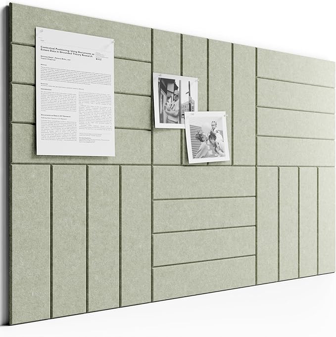 Bumusty Large Cork Board Alternative-36 x 24" Felt Bulletin Board Tiles, with 30 Pushpins, 40 Adhesive Tabs, 6-Pack Slat Wall Paneling, Cork Boards for Office Push Pin Board Felt Board-Sage