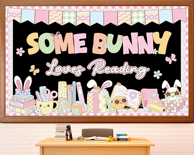 Easter Bulletin Board Set Some Bunny Loves Reading Classroom Decoration Easter Eggs Bunnies Bulletin Board Cutouts for Library Classroom School Holiday Chalkboard Wall Decor
