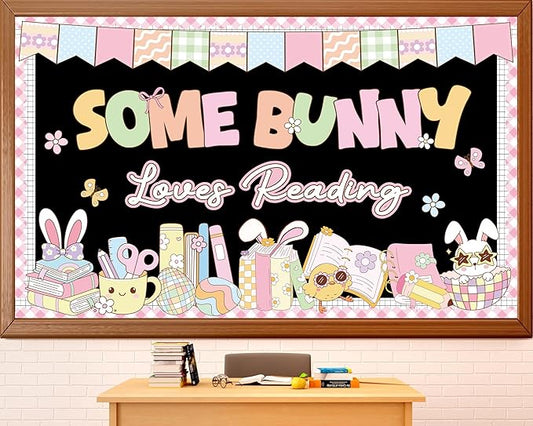Easter Bulletin Board Set Some Bunny Loves Reading Classroom Decoration Easter Eggs Bunnies Bulletin Board Cutouts for Library Classroom School Holiday Chalkboard Wall Decor